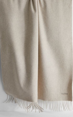 BEIGE MaxMara Cashmere Stole With Embroidery Scarves | MMR594279