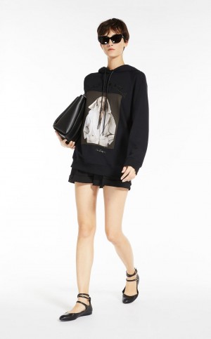 BLACK MaxMara Cotton Sweatshirt With Wegman Print Knitwear | MMR593474