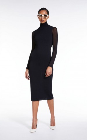 BLACK MaxMara Fitted In Stretch Viscose Dresses | MMR593313