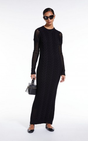 BLACK MaxMara Knitted With Openwork Sleeves Dresses | MMR593362