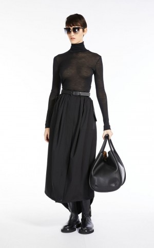 BLACK MaxMara Long, Gabardine Wool Skirts | MMR593703