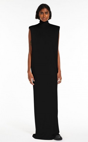 BLACK MaxMara Polo Neck Jersey Dresses | MMR593295