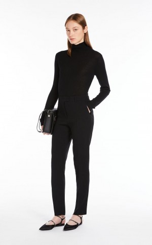 BLACK MaxMara Rib Wool And Silk Polo-neck Knitwear | MMR593466