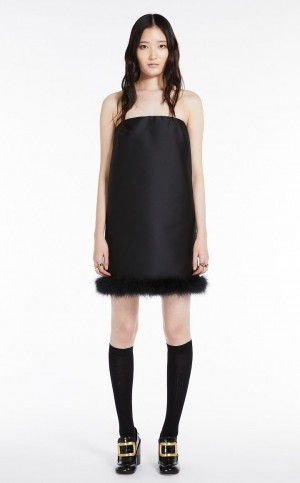 BLACK MaxMara Straight Mini With Feather Insert Dresses | MMR593287