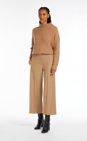 CAMEL MaxMara Cropped Wool Trousers | MMR593787