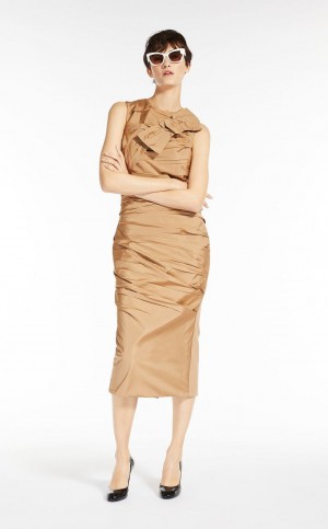 CAMEL MaxMara Jersey Sheath With Bow Dresses | MMR593385