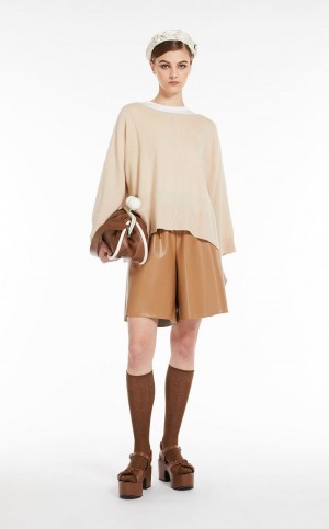 CAMEL MaxMara Loose-fit Shorts With Drawstring Trousers | MMR593755