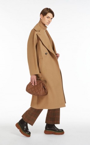 CAMEL MaxMara Wool Broadcloth Coats | MMR593914