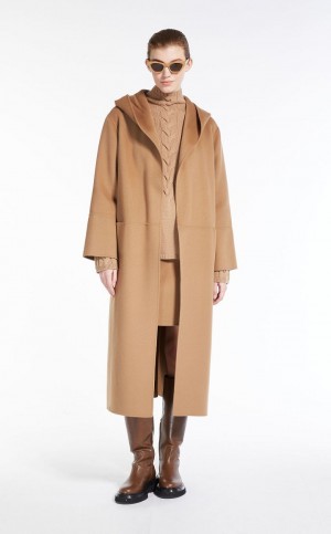 CAMEL MaxMara Wool Hooded Coats | MMR593930