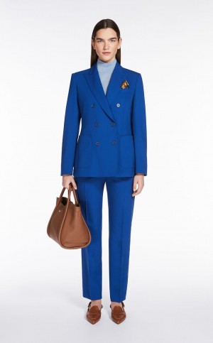 CORNFLOWER BLUE MaxMara Wool And Mohair Canvas Trousers | MMR593773