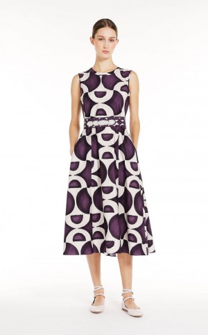 DARK VIOLET MaxMara Printed Poplin Dresses | MMR593403