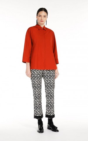 ECRU MaxMara Printed Satin Trousers | MMR593769