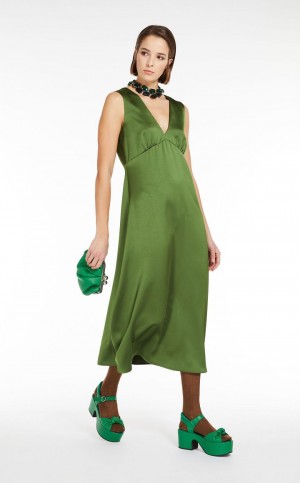 GREEN MaxMara Flared Satin Dresses | MMR593397