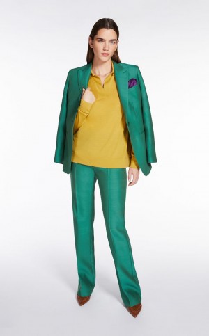 GREEN MaxMara Wool And Silk Double-fabric Trousers | MMR593743