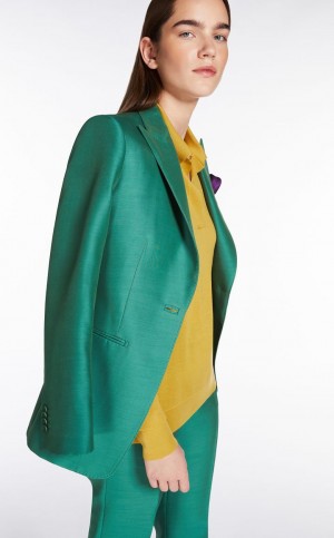 GREEN MaxMara Wool And Silk Double-fabric Blazers | MMR594029