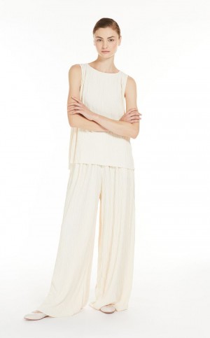 IVORY MaxMara Wide-fit Pleated Jersey Trousers | MMR593799