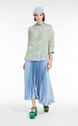 LIGHT BLUE MaxMara Pleated Satin Skirts | MMR593728