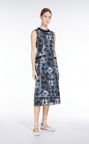 LIGHT BLUE MaxMara Printed Crepe De Chine Dresses | MMR593392