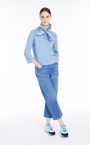 LIGHT BLUE MaxMara Round-neck Cotton Top Knitwear | MMR593459