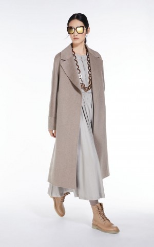 LIGHT GREY MaxMara Long Cotton Satin Dresses | MMR593376