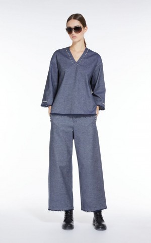 MIDNIGHTBLUE MaxMara Denim-look Fabric Trousers | MMR593794