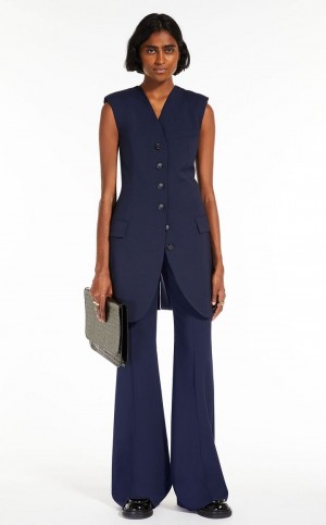 MIDNIGHTBLUE MaxMara Flared Pure Wool Trousers | MMR593750