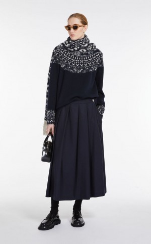 MIDNIGHTBLUE MaxMara Wool Pleated Skirts | MMR593712