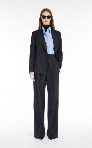 NAVY MaxMara Long Pinstripe Gabardine Suit | MMR593506