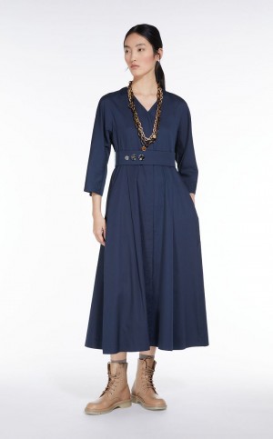 NAVY MaxMara Washed Cotton Satin Dresses | MMR593366