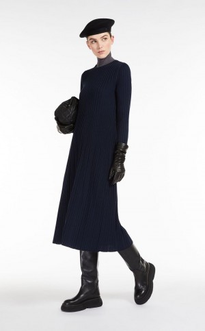 NAVY MaxMara Wool Yarn Dresses | MMR593315