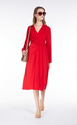 RED MaxMara Long Draped Cady Dresses | MMR593384