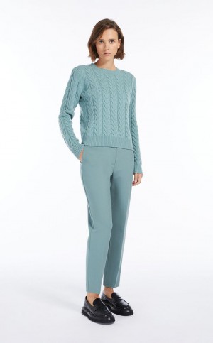 SAGE GREEN MaxMara Viscose Jersey Trousers | MMR593777