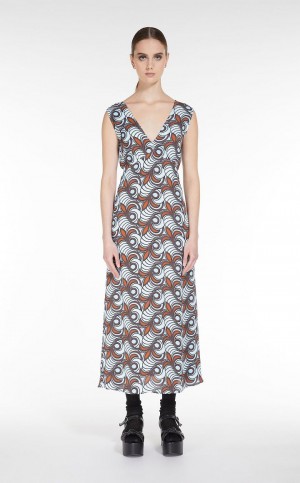 TOBACCO MaxMara Flared In Printed Satin Dresses | MMR593367