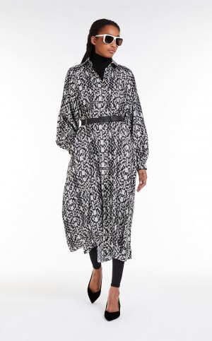 WHITE BLACK MaxMara Printed Silk Shirt Dresses | MMR593314