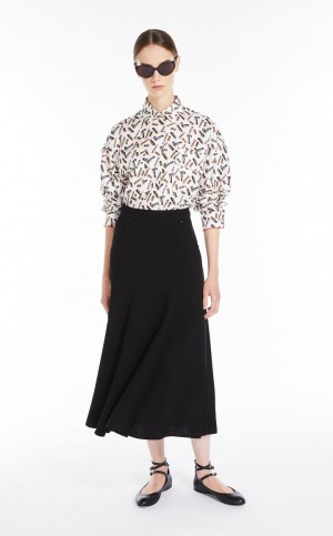 WHITE BLACK MaxMara Printed Silk Twill Blouses | MMR593583