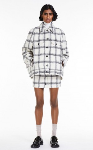 WHITE MaxMara Chequered Wool Heavy Jacket Coats | MMR593829