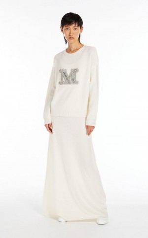 WHITE MaxMara Jewel Embroidered Cashmere Knitwear | MMR593421