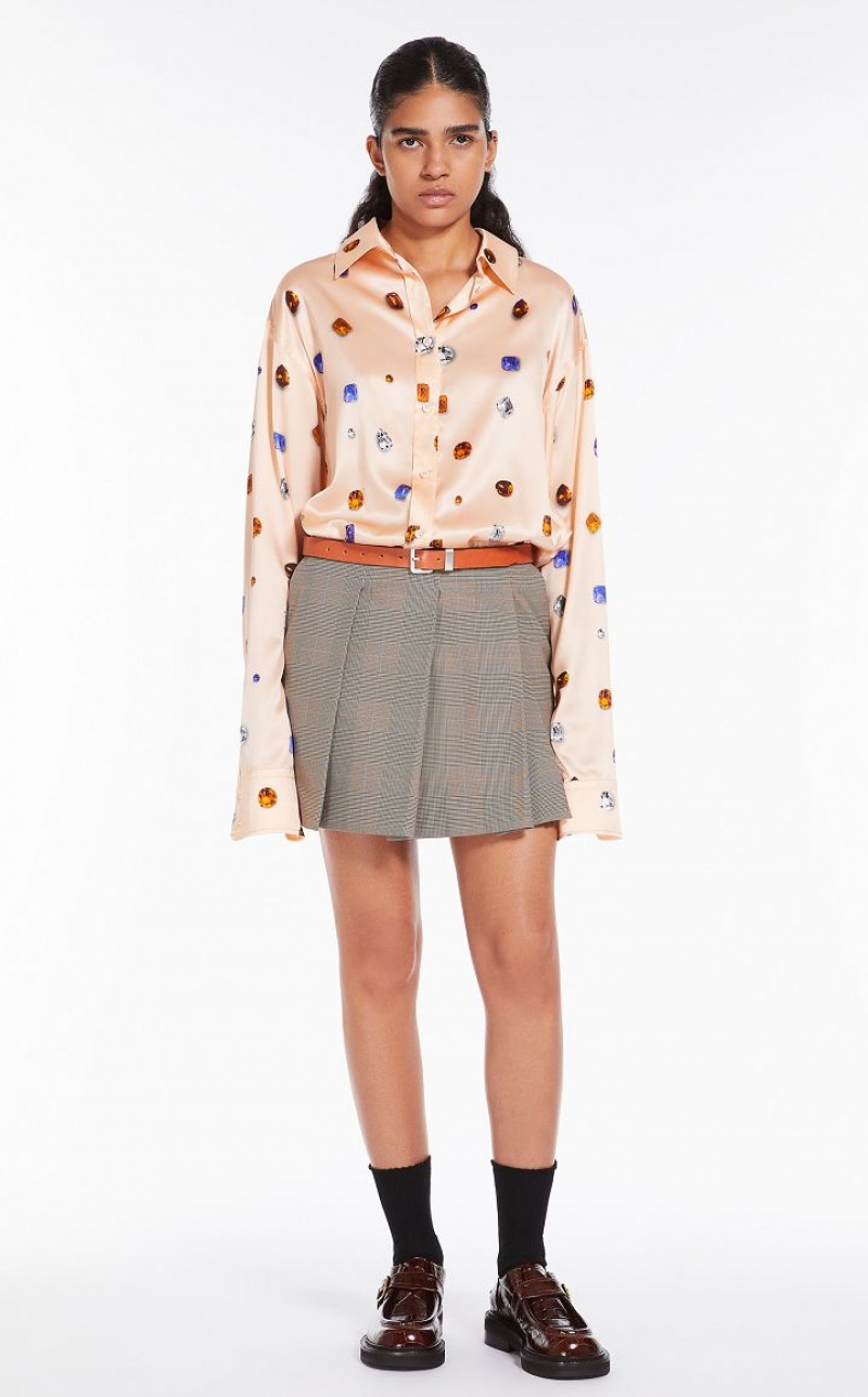 BEIGE GOLDEN MaxMara Check Mini Skirts | MMR593689