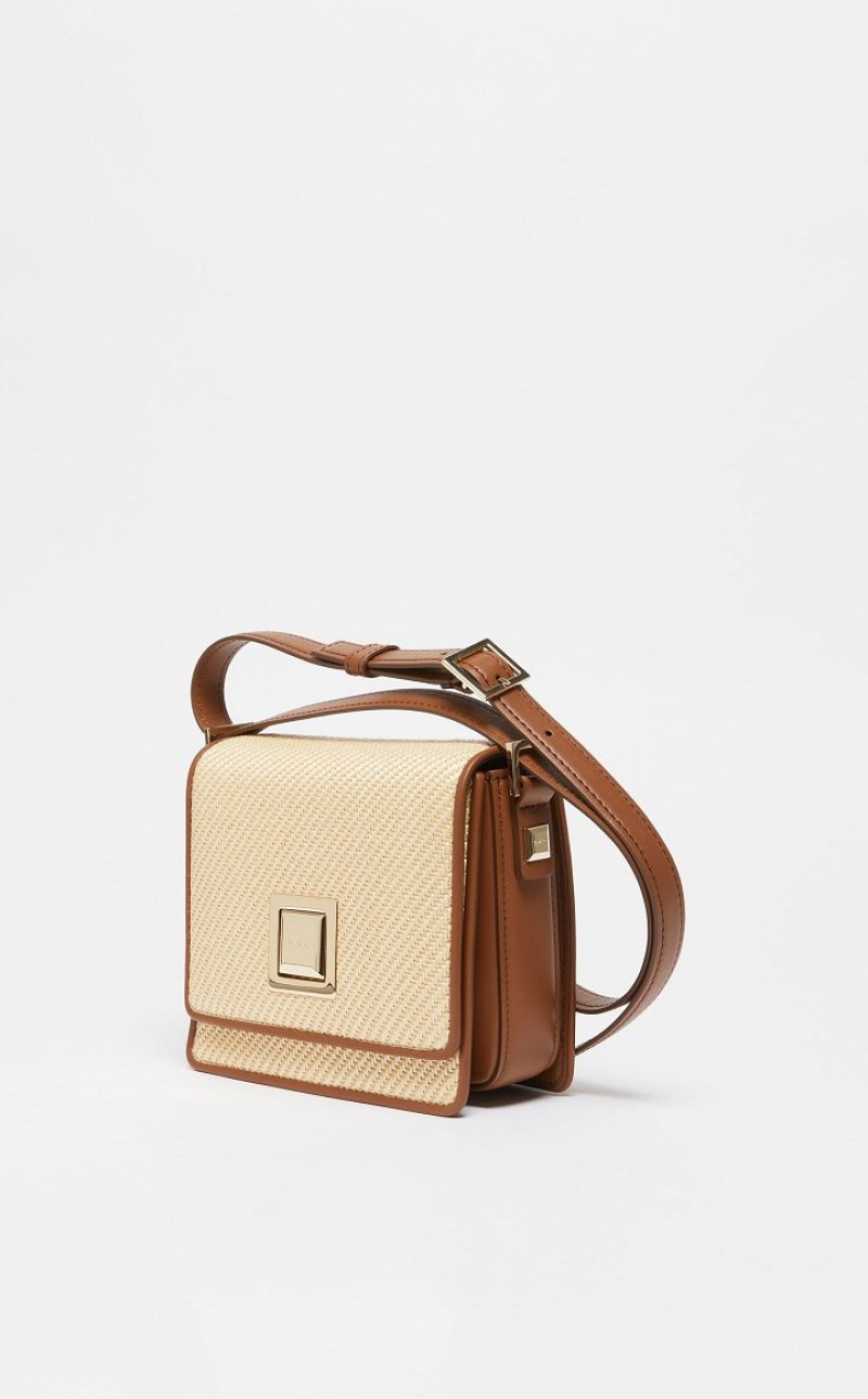 BEIGE MaxMara In Leather And Woven Fabric MM Bag | MMR594120