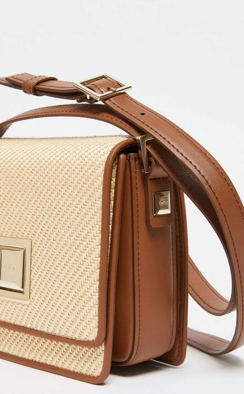 BEIGE MaxMara In Leather And Woven Fabric MM Bag | MMR594120