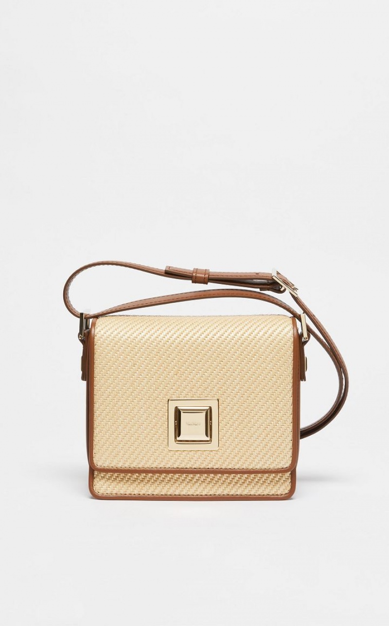 BEIGE MaxMara In Leather And Woven Fabric MM Bag | MMR594120