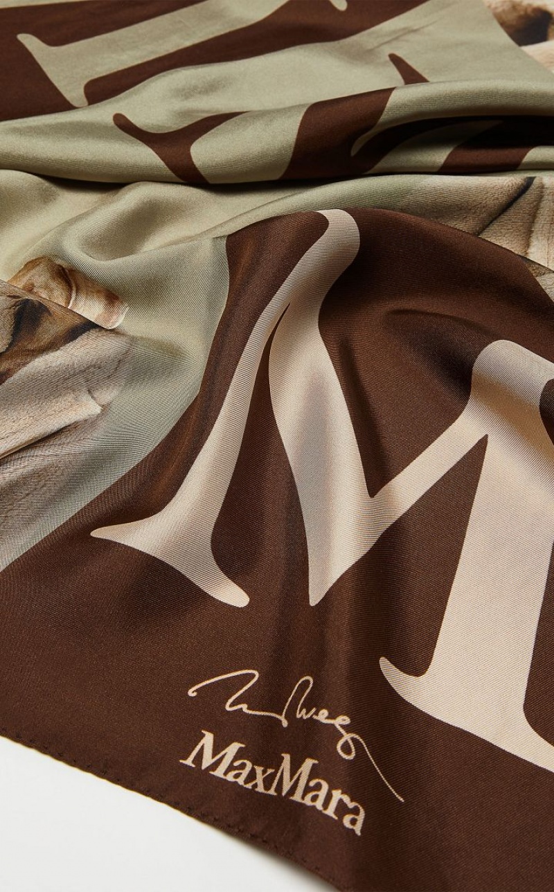 BEIGE MaxMara Printed Silk Scarf Scarves | MMR594282