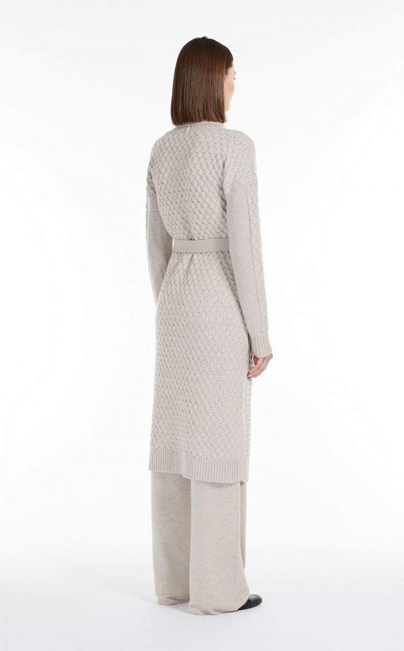 BEIGE MaxMara Wool And Cashmere Yarn Maxi Cardigan Coats | MMR593849