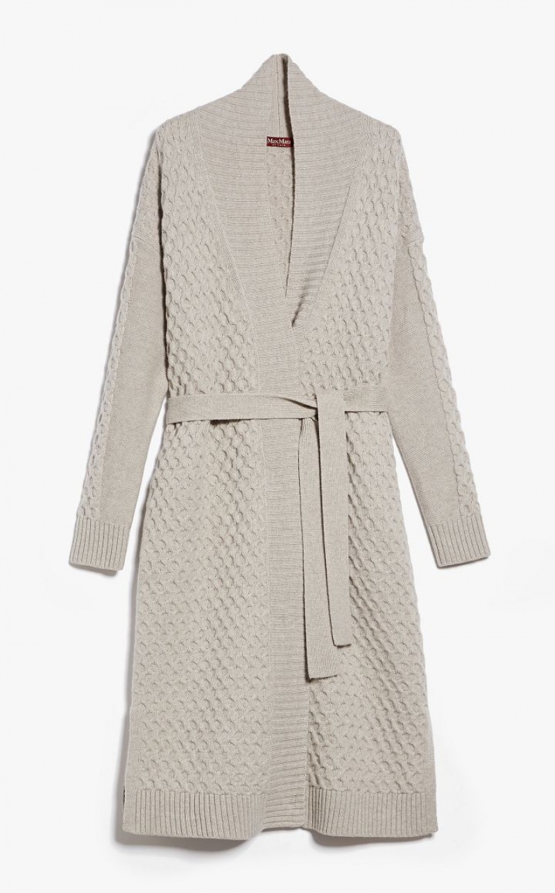 BEIGE MaxMara Wool And Cashmere Yarn Maxi Cardigan Coats | MMR593849