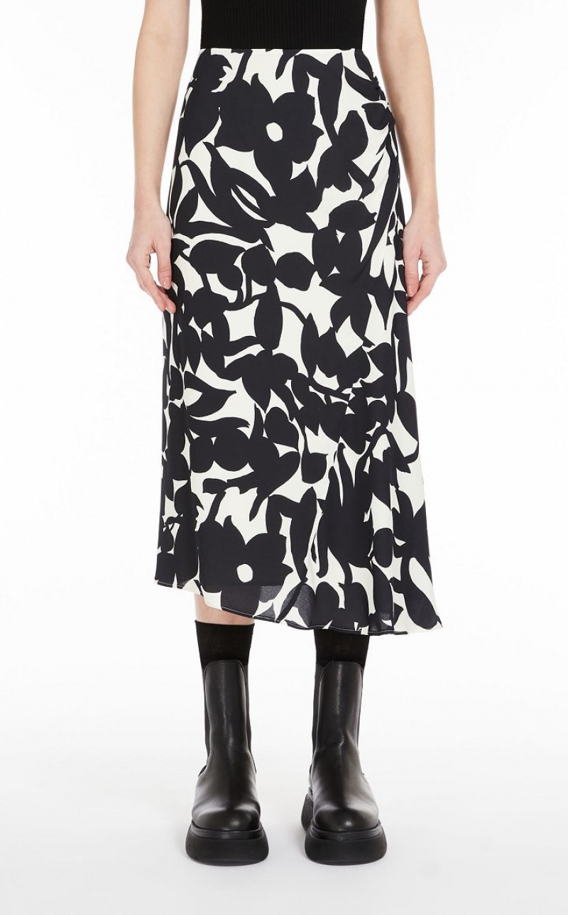 BLACK MaxMara Asymmetrical In Printed Viscose Skirts | MMR593685