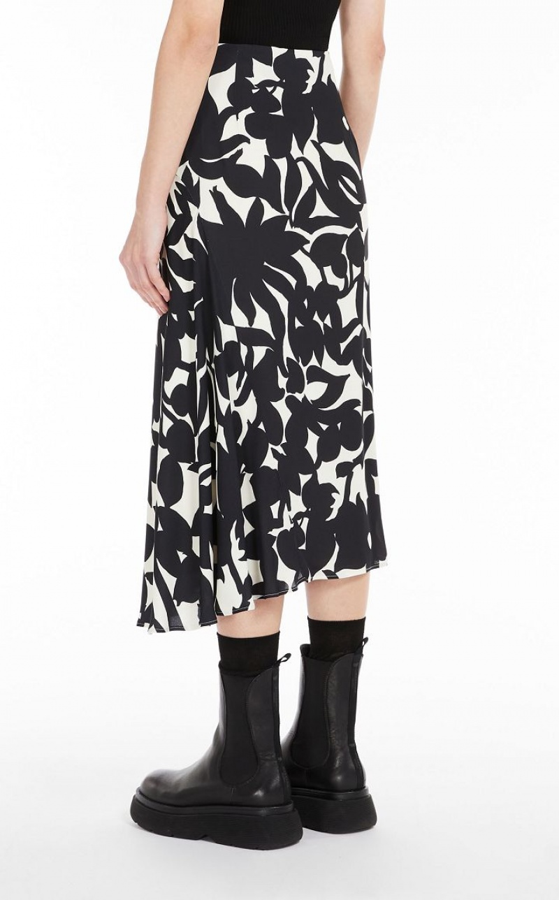 BLACK MaxMara Asymmetrical In Printed Viscose Skirts | MMR593685