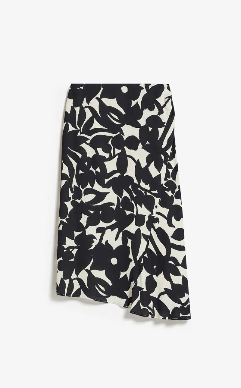 BLACK MaxMara Asymmetrical In Printed Viscose Skirts | MMR593685