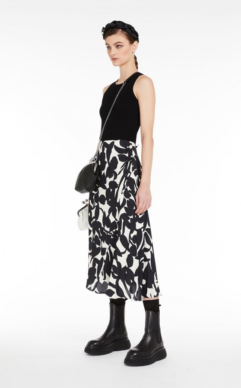 BLACK MaxMara Asymmetrical In Printed Viscose Skirts | MMR593685