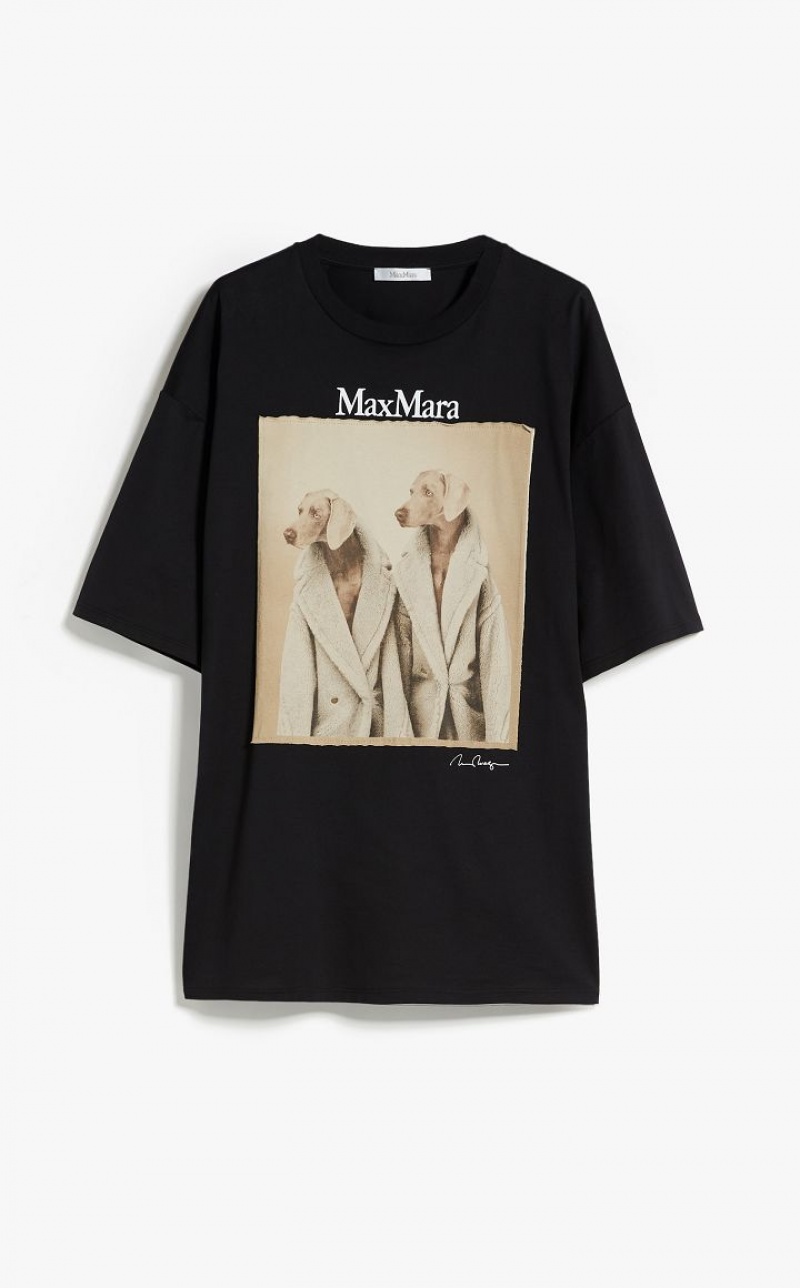 BLACK MaxMara Cotton With Wegman Print T-shirts | MMR593675