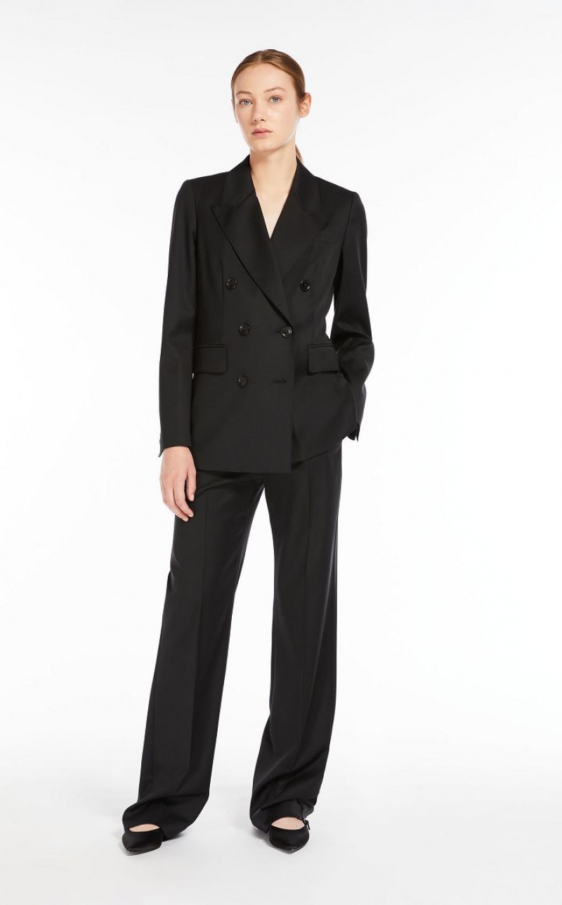 BLACK MaxMara Double-breasted Wool Blazers | MMR594087